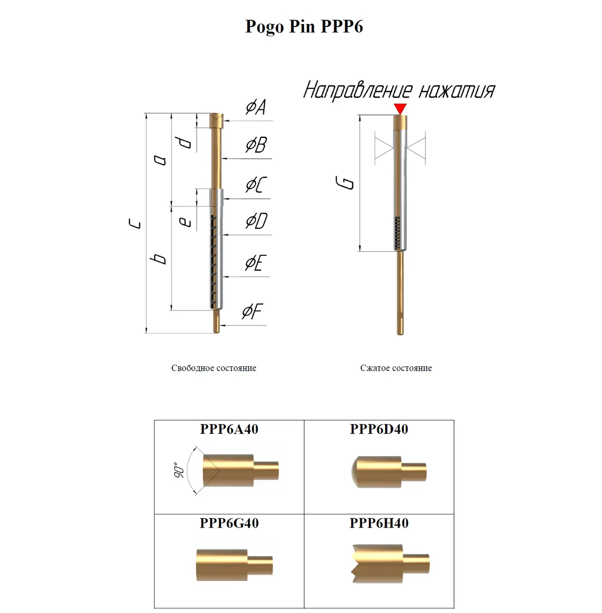 PPP6G40 Подпружиненный контакт (pogo-pin) общей длиной 40мм, DIP