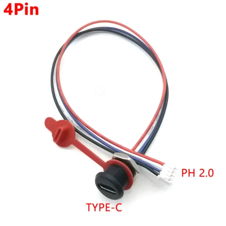 USB Type-C to JST PH2.0, 4 Pin Разъем на корпус, с резьбой M11 (с гайкой и заглушкой)