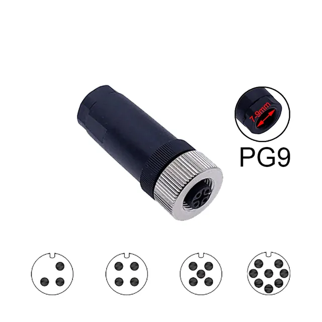 M12-03P-F-S-PG9 Разъем M12 прямой, розетка на кабель PG9, Type-A, 3 PIN