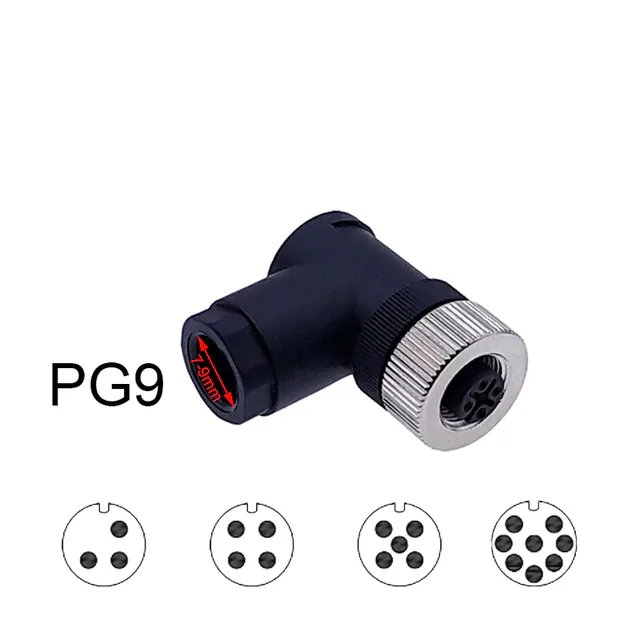 M12-03P-F-A-PG9 Разъем M12 угловой, розетка на кабель PG9, Type-A, 3 PIN