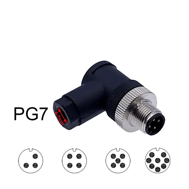 M12-04P-M-A-PG7 Разъем M12 угловой, вилка на кабель PG7, Type-A, 4 PIN