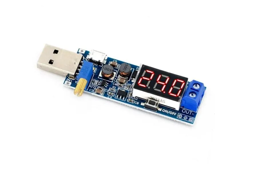 USB DC-DC преобразователь 3.5-12V to 1.2-24V 2W, с дисплеем и регулировкой, USB и micro-USB входы