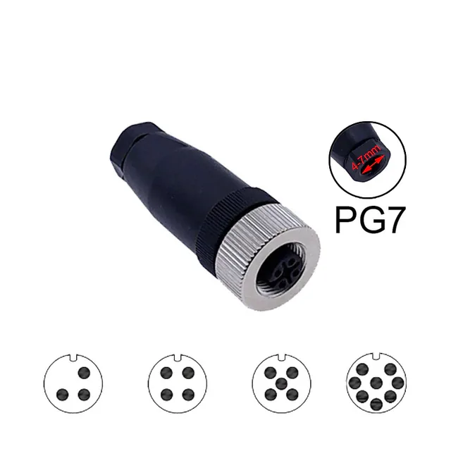 M12-05P-F-S-PG7 Разъем M12 прямой, розетка на кабель PG7, Type-A, 5 PIN