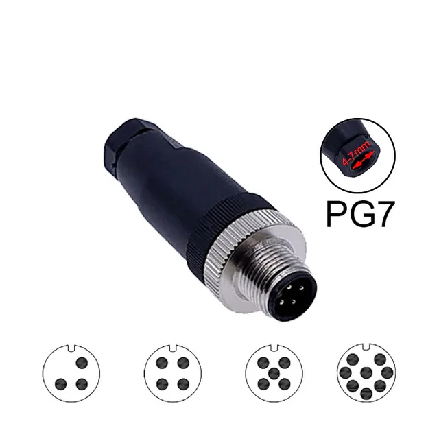 M12-04P-M-S-PG7 Разъем M12 прямой, вилка на кабель PG7, Type-A, 4 PIN