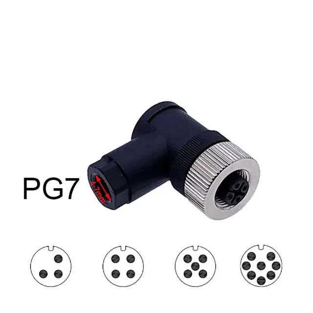 M12-05P-F-A-PG7 Разъем M12 угловой, розетка на кабель PG7, Type-A, 5 PIN
