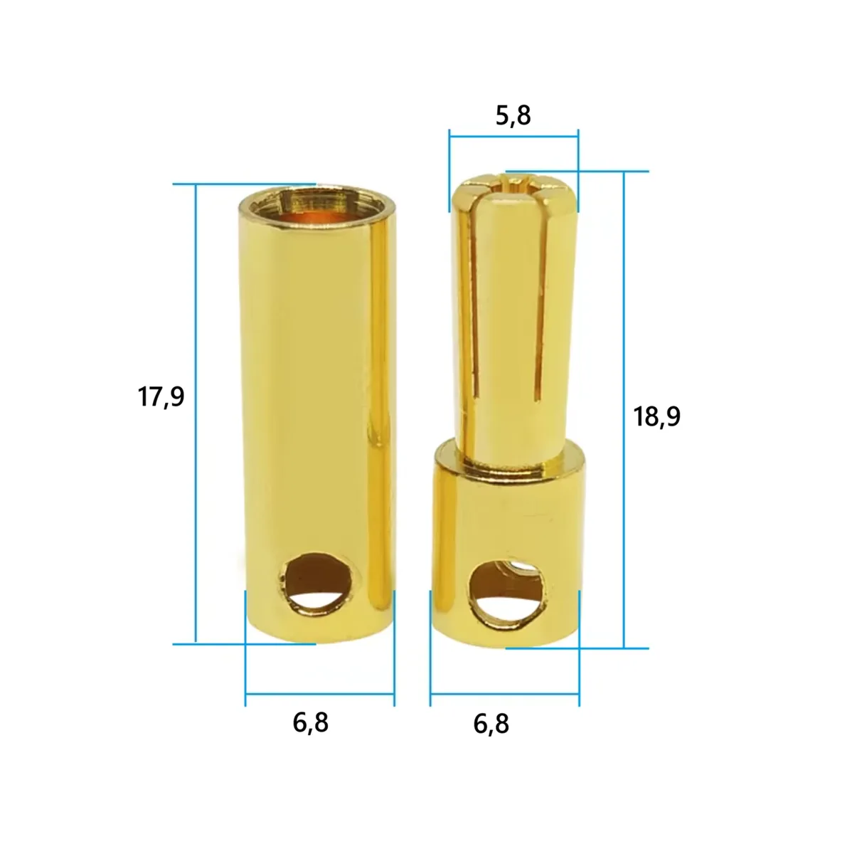 05518 Bullet connector 5,5mm male-female. Пара банановых контактов 5,5мм папа-мама