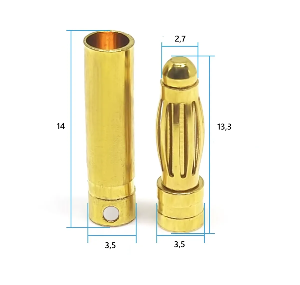0314 Bullet connector 3,0mm male-female. Пара банановых контактов 3,0мм папа-мама
