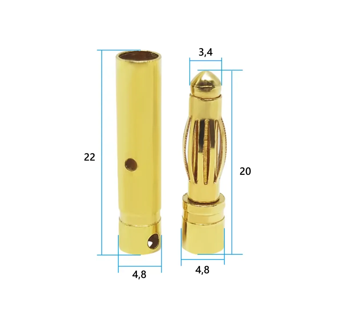 0422 Bullet connector 4,0mm male-female. Пара банановых контактов 4,0мм папа-мама