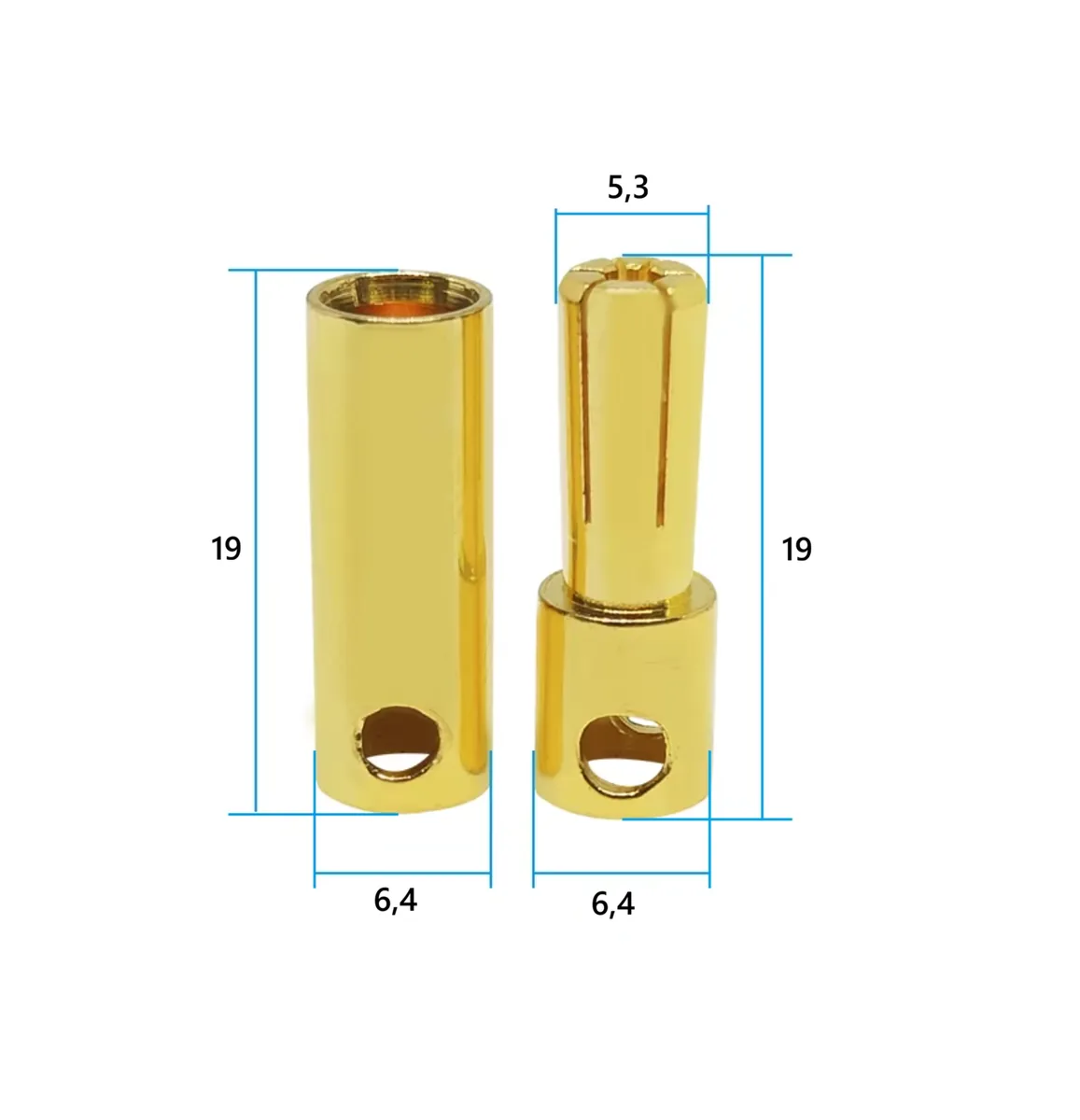 0519 Bullet connector 5,0mm male-female. Пара банановых контактов 5,0мм папа-мама