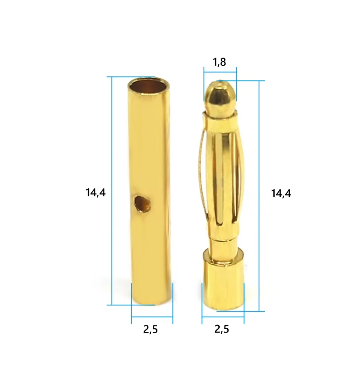 0214 Bullet connector 2,0mm male-female. Пара банановых контактов 2,0мм папа-мама